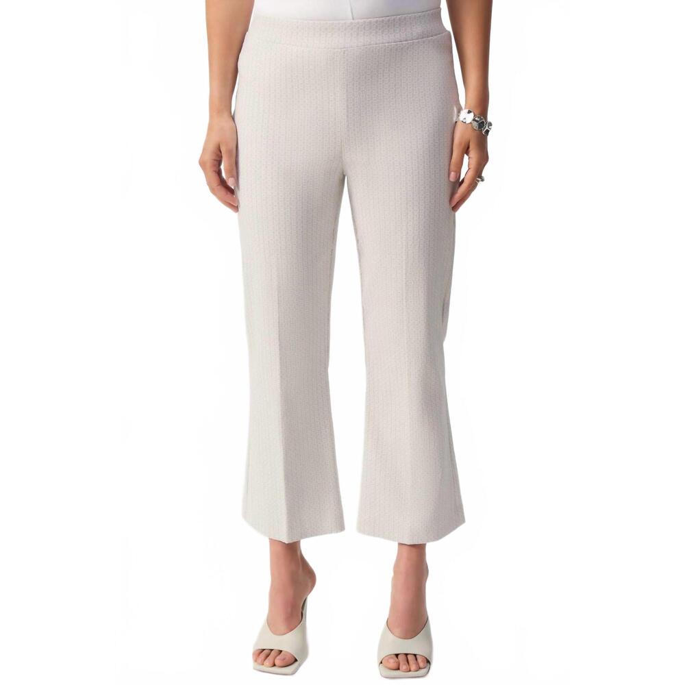 NEW JOSEPH RIBKOFF geometric jacquard flared pull-on pants in grey/white